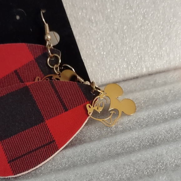 Mickey Goes Buffalo Check Plaid Earrings - Picture 9 of 11